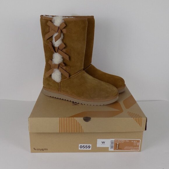 Koolaburra by UGG Victoria Tall Boots Size 11 Wide Chestnut Tan Bows - Picture 1 of 11